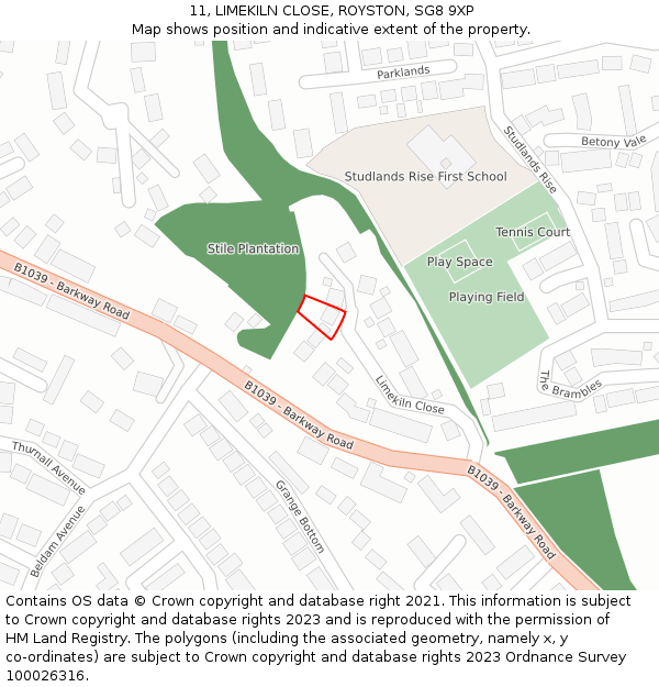 11, LIMEKILN CLOSE, ROYSTON, SG8 9XP: Location map and indicative extent of plot