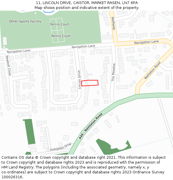 11, LINCOLN DRIVE, CAISTOR, MARKET RASEN, LN7 6PA: Location map and indicative extent of plot