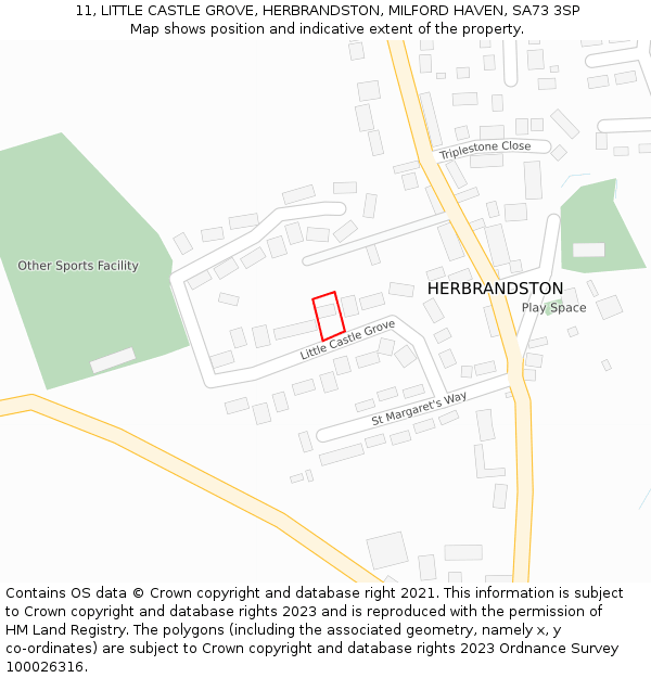 11, LITTLE CASTLE GROVE, HERBRANDSTON, MILFORD HAVEN, SA73 3SP: Location map and indicative extent of plot