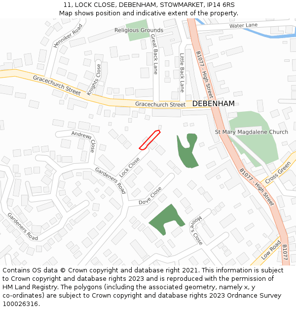 11, LOCK CLOSE, DEBENHAM, STOWMARKET, IP14 6RS: Location map and indicative extent of plot