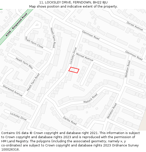 11, LOCKSLEY DRIVE, FERNDOWN, BH22 8JU: Location map and indicative extent of plot