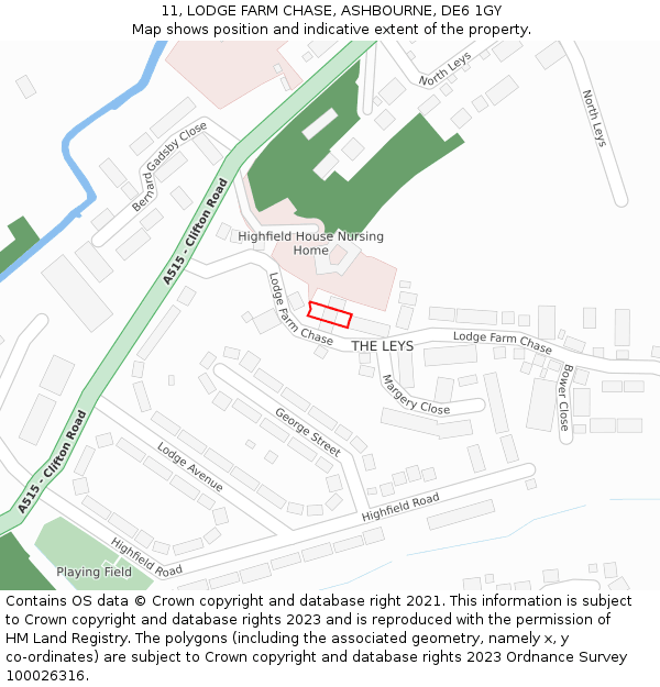 11, LODGE FARM CHASE, ASHBOURNE, DE6 1GY: Location map and indicative extent of plot