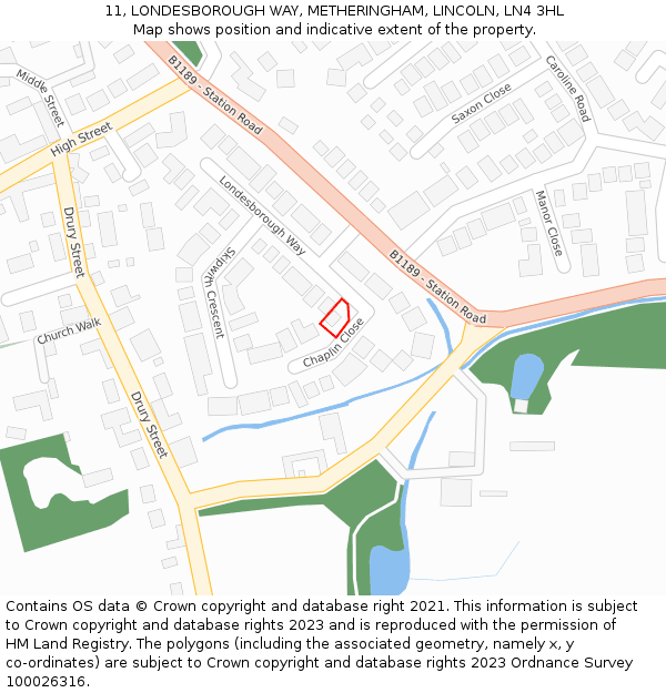 11, LONDESBOROUGH WAY, METHERINGHAM, LINCOLN, LN4 3HL: Location map and indicative extent of plot