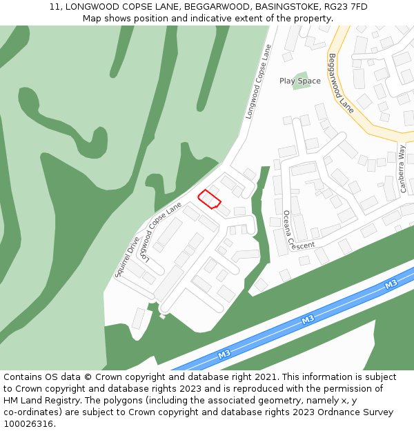 11, LONGWOOD COPSE LANE, BEGGARWOOD, BASINGSTOKE, RG23 7FD: Location map and indicative extent of plot