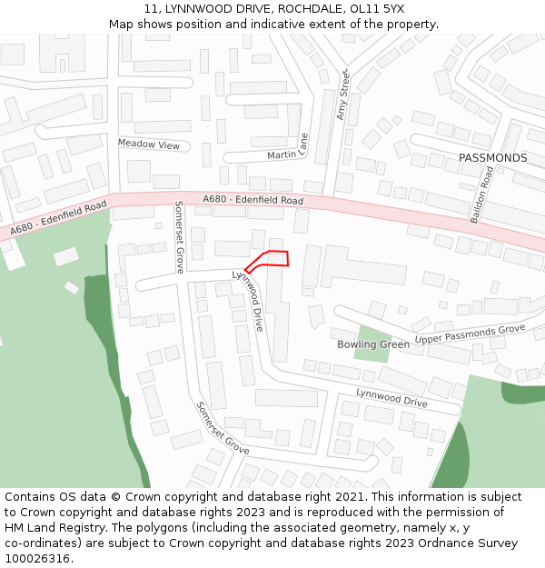 11, LYNNWOOD DRIVE, ROCHDALE, OL11 5YX: Location map and indicative extent of plot