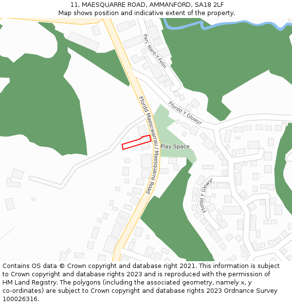 11, MAESQUARRE ROAD, AMMANFORD, SA18 2LF: Location map and indicative extent of plot