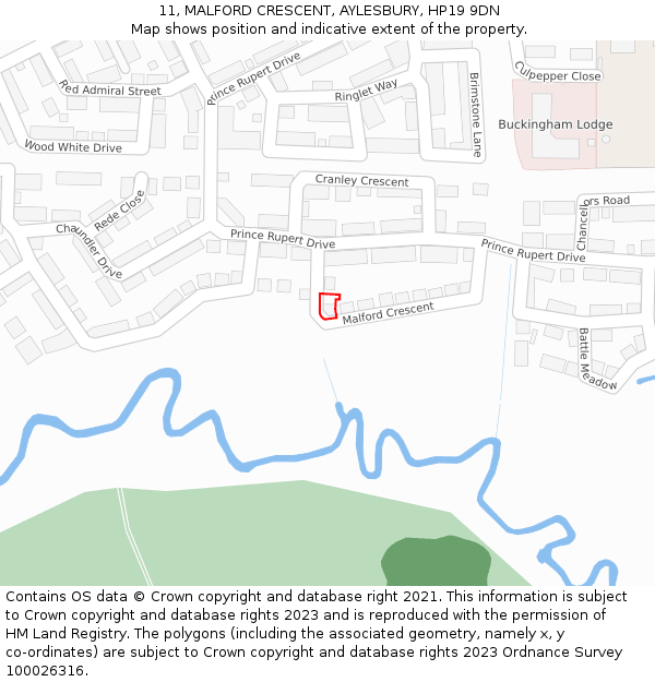 11, MALFORD CRESCENT, AYLESBURY, HP19 9DN: Location map and indicative extent of plot