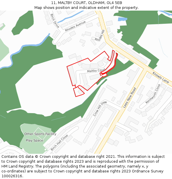 11, MALTBY COURT, OLDHAM, OL4 5EB: Location map and indicative extent of plot