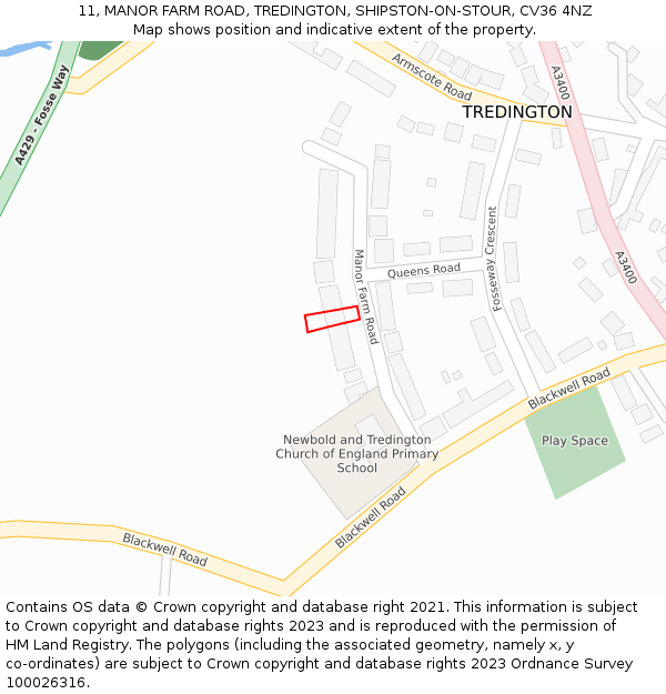 11, MANOR FARM ROAD, TREDINGTON, SHIPSTON-ON-STOUR, CV36 4NZ: Location map and indicative extent of plot