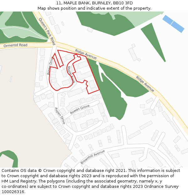 11, MAPLE BANK, BURNLEY, BB10 3FD: Location map and indicative extent of plot