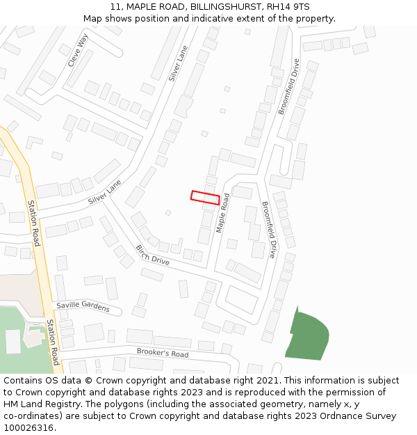 11, MAPLE ROAD, BILLINGSHURST, RH14 9TS: Location map and indicative extent of plot