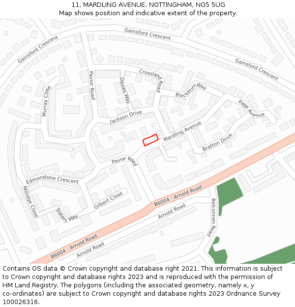 11, MARDLING AVENUE, NOTTINGHAM, NG5 5UG: Location map and indicative extent of plot