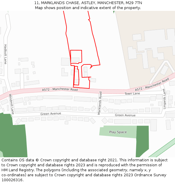 11, MARKLANDS CHASE, ASTLEY, MANCHESTER, M29 7TN: Location map and indicative extent of plot