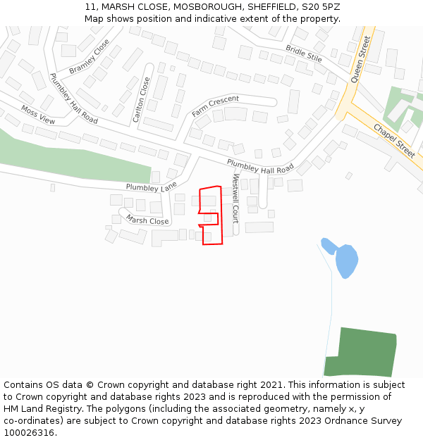 11, MARSH CLOSE, MOSBOROUGH, SHEFFIELD, S20 5PZ: Location map and indicative extent of plot