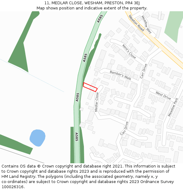 11, MEDLAR CLOSE, WESHAM, PRESTON, PR4 3EJ: Location map and indicative extent of plot