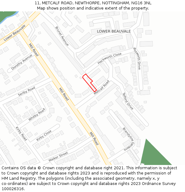 11, METCALF ROAD, NEWTHORPE, NOTTINGHAM, NG16 3NL: Location map and indicative extent of plot