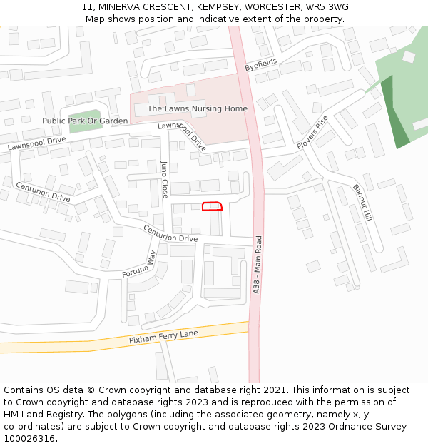 11, MINERVA CRESCENT, KEMPSEY, WORCESTER, WR5 3WG: Location map and indicative extent of plot