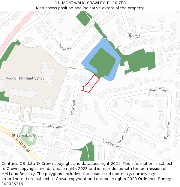 11, MOAT WALK, CRAWLEY, RH10 7ED: Location map and indicative extent of plot