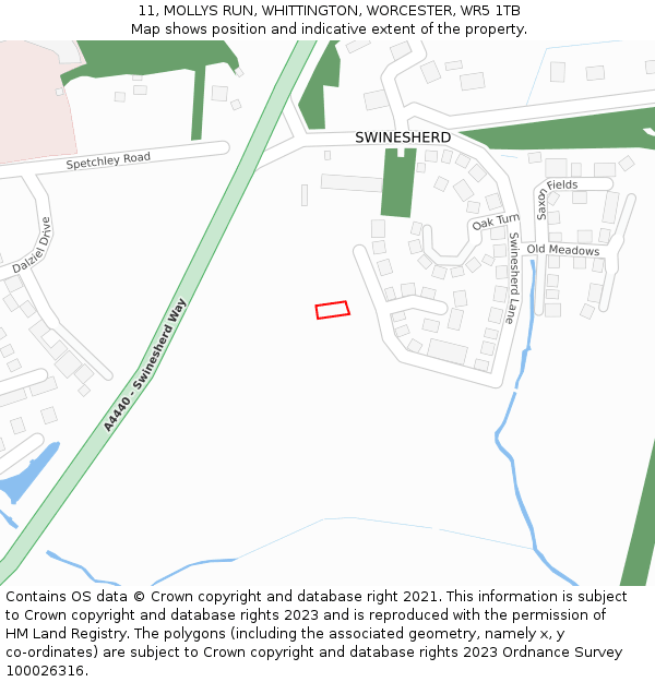 11, MOLLYS RUN, WHITTINGTON, WORCESTER, WR5 1TB: Location map and indicative extent of plot