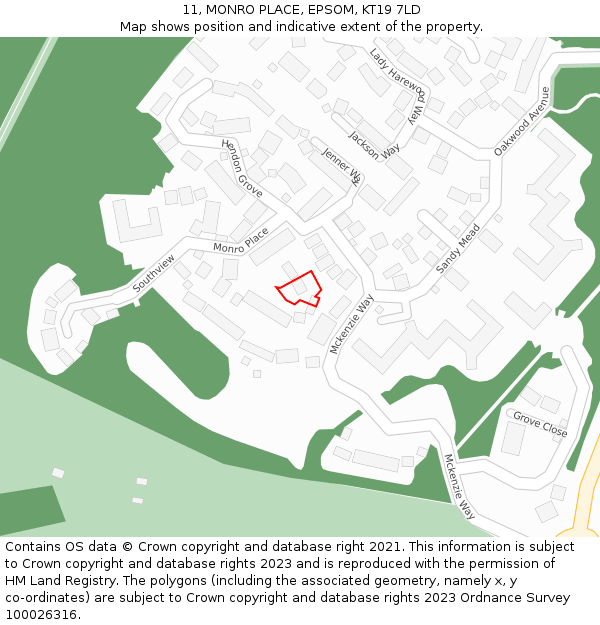 11, MONRO PLACE, EPSOM, KT19 7LD: Location map and indicative extent of plot