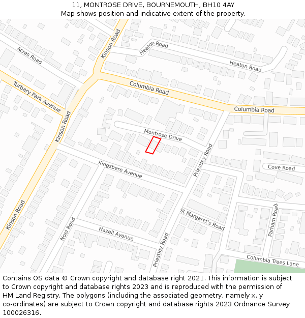 11, MONTROSE DRIVE, BOURNEMOUTH, BH10 4AY: Location map and indicative extent of plot