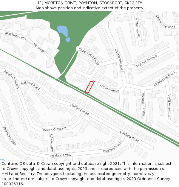 11, MORETON DRIVE, POYNTON, STOCKPORT, SK12 1FA: Location map and indicative extent of plot