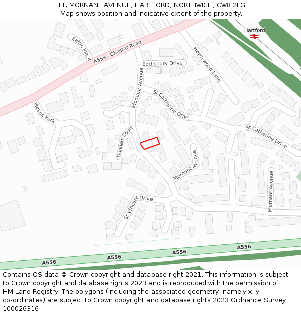 11, MORNANT AVENUE, HARTFORD, NORTHWICH, CW8 2FG: Location map and indicative extent of plot