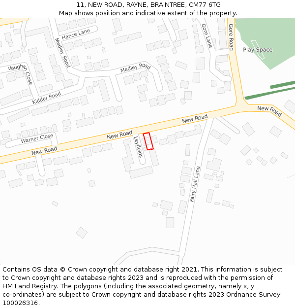 11, NEW ROAD, RAYNE, BRAINTREE, CM77 6TG: Location map and indicative extent of plot