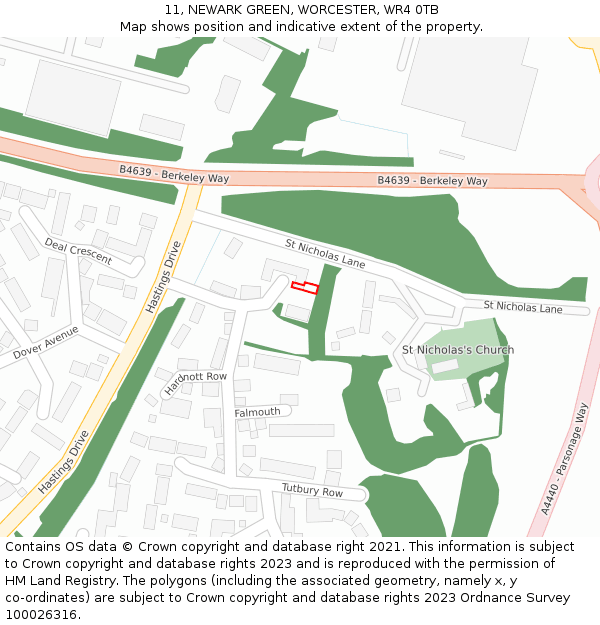 11, NEWARK GREEN, WORCESTER, WR4 0TB: Location map and indicative extent of plot