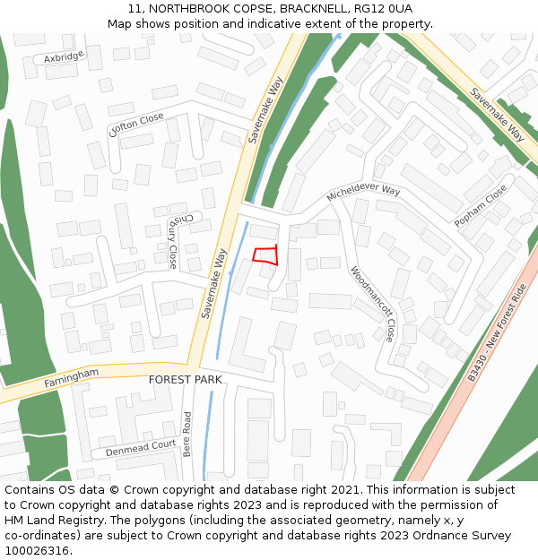 11, NORTHBROOK COPSE, BRACKNELL, RG12 0UA: Location map and indicative extent of plot