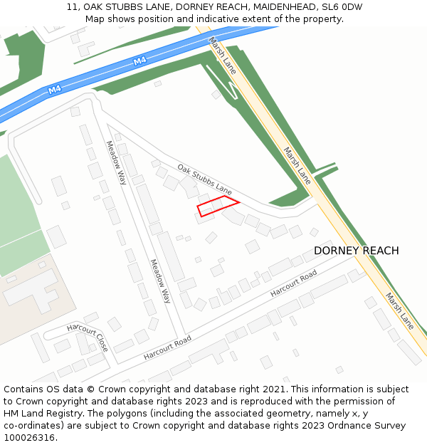 11, OAK STUBBS LANE, DORNEY REACH, MAIDENHEAD, SL6 0DW: Location map and indicative extent of plot