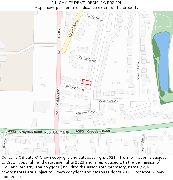 11, OAKLEY DRIVE, BROMLEY, BR2 8PL: Location map and indicative extent of plot