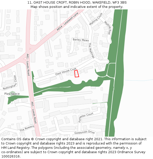 11, OAST HOUSE CROFT, ROBIN HOOD, WAKEFIELD, WF3 3BS: Location map and indicative extent of plot