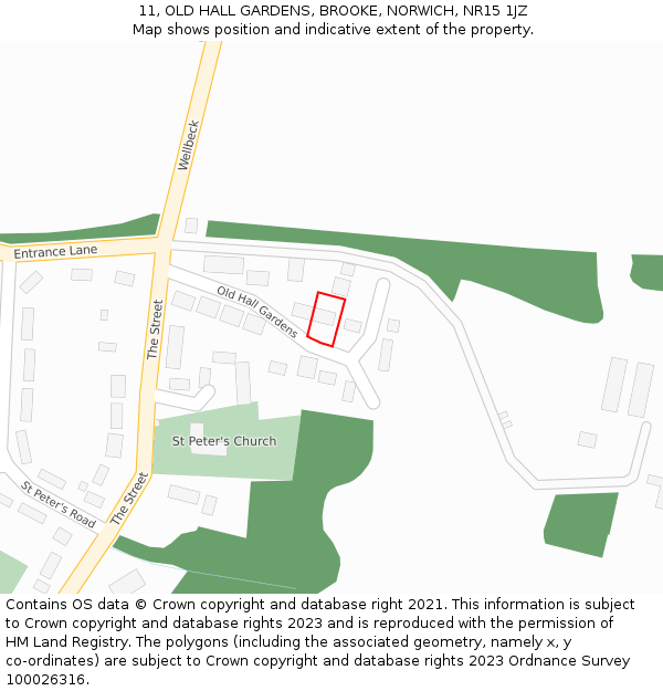 11, OLD HALL GARDENS, BROOKE, NORWICH, NR15 1JZ: Location map and indicative extent of plot