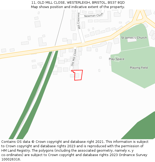 11, OLD MILL CLOSE, WESTERLEIGH, BRISTOL, BS37 8QD: Location map and indicative extent of plot