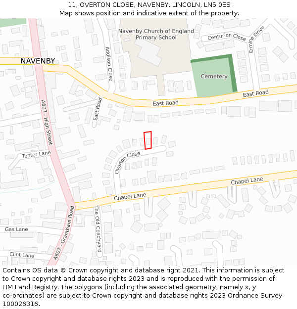 11, OVERTON CLOSE, NAVENBY, LINCOLN, LN5 0ES: Location map and indicative extent of plot