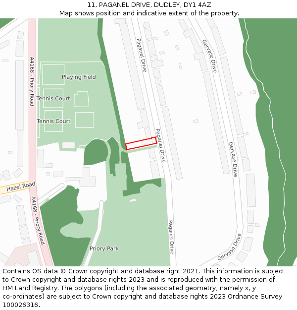 11, PAGANEL DRIVE, DUDLEY, DY1 4AZ: Location map and indicative extent of plot