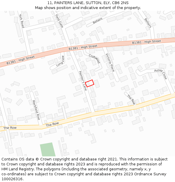 11, PAINTERS LANE, SUTTON, ELY, CB6 2NS: Location map and indicative extent of plot