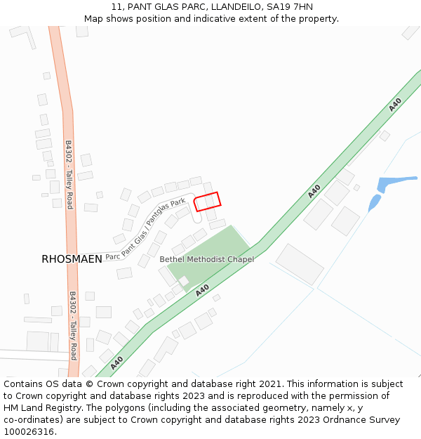 11, PANT GLAS PARC, LLANDEILO, SA19 7HN: Location map and indicative extent of plot