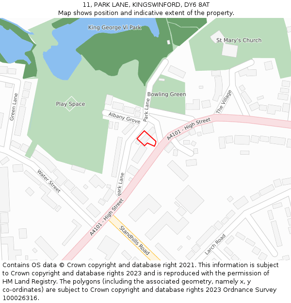 11, PARK LANE, KINGSWINFORD, DY6 8AT: Location map and indicative extent of plot