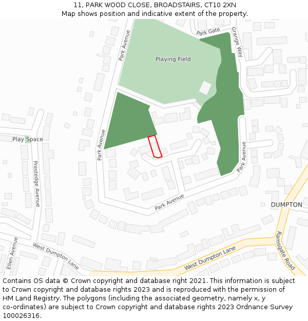 11, PARK WOOD CLOSE, BROADSTAIRS, CT10 2XN: Location map and indicative extent of plot