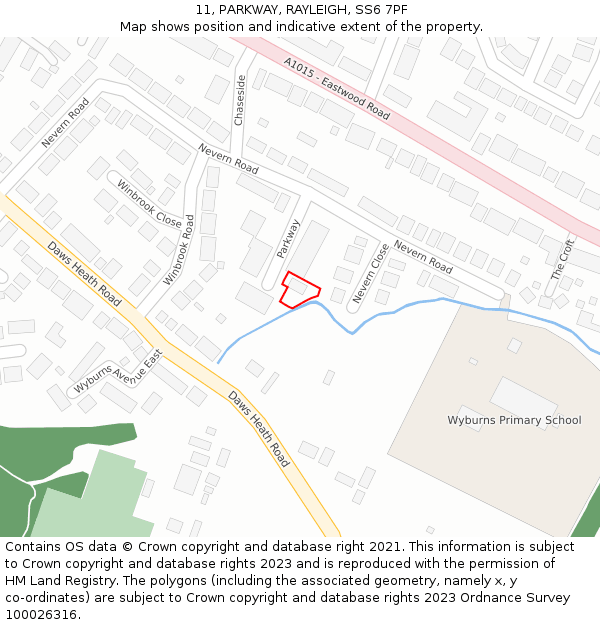 11, PARKWAY, RAYLEIGH, SS6 7PF: Location map and indicative extent of plot