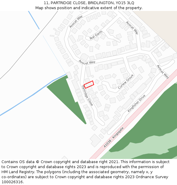 11, PARTRIDGE CLOSE, BRIDLINGTON, YO15 3LQ: Location map and indicative extent of plot