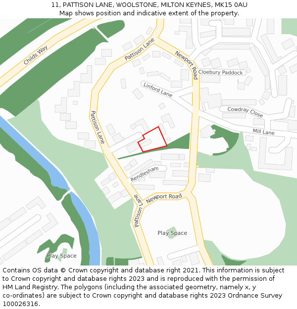 11, PATTISON LANE, WOOLSTONE, MILTON KEYNES, MK15 0AU: Location map and indicative extent of plot