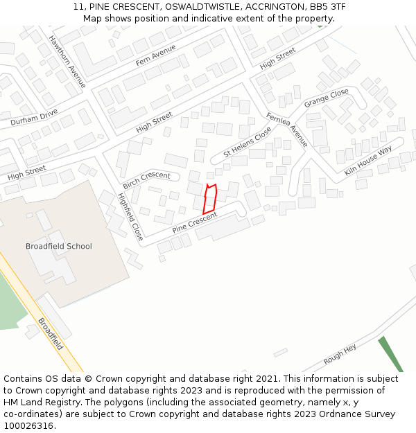 11, PINE CRESCENT, OSWALDTWISTLE, ACCRINGTON, BB5 3TF: Location map and indicative extent of plot