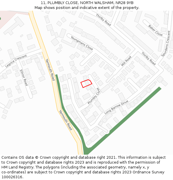 11, PLUMBLY CLOSE, NORTH WALSHAM, NR28 9YB: Location map and indicative extent of plot