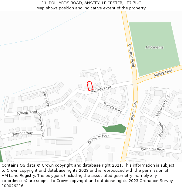 11, POLLARDS ROAD, ANSTEY, LEICESTER, LE7 7UG: Location map and indicative extent of plot