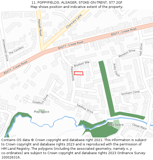 11, POPPYFIELDS, ALSAGER, STOKE-ON-TRENT, ST7 2GF: Location map and indicative extent of plot