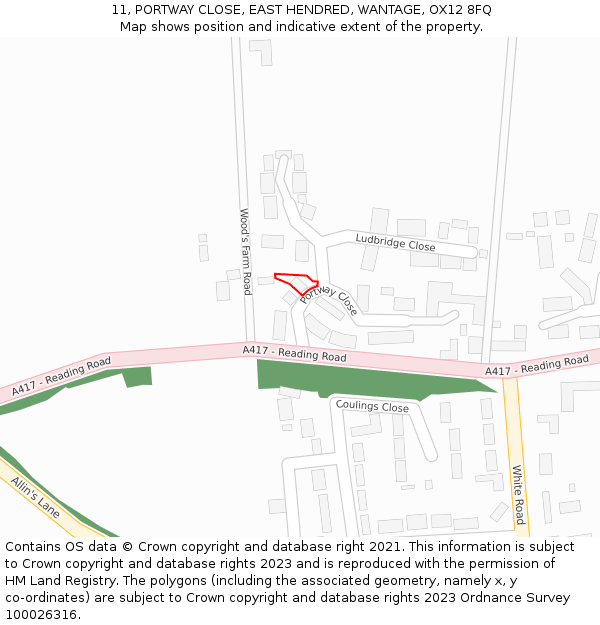 11, PORTWAY CLOSE, EAST HENDRED, WANTAGE, OX12 8FQ: Location map and indicative extent of plot