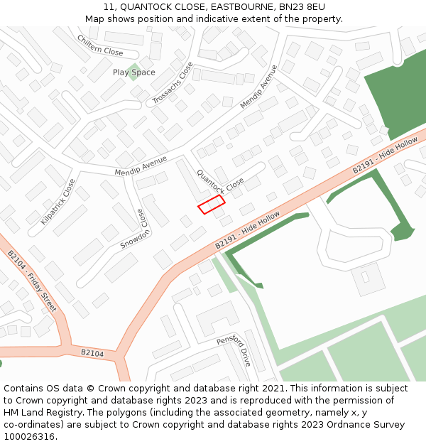 11, QUANTOCK CLOSE, EASTBOURNE, BN23 8EU: Location map and indicative extent of plot